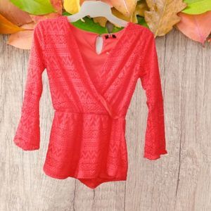 NWT Neon Coral Cross 3/4 Sleeve Romper